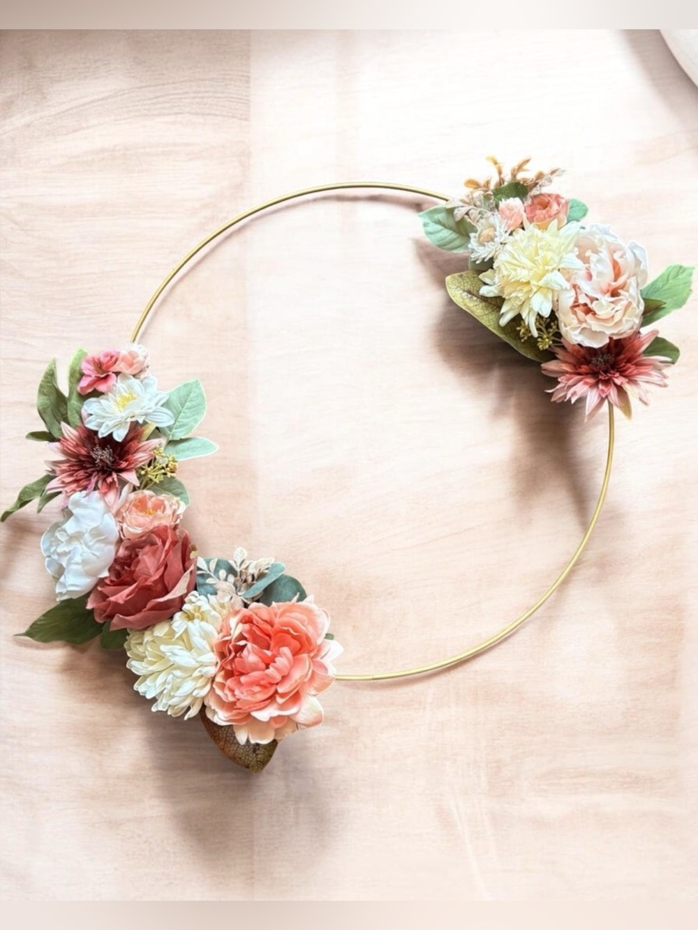 Handmade Pink Cream Floral Wreath | 19 IN | (1 of 3)